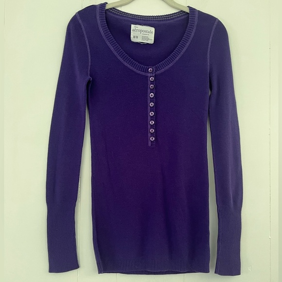 Aeropostale Sweaters - Y2K Aeropostale Purple Henley Sweater Size Medium Vintage